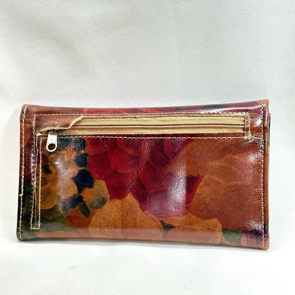 Vintage Argentine Floral Genuine Leather Wallet Checkbook Organizer